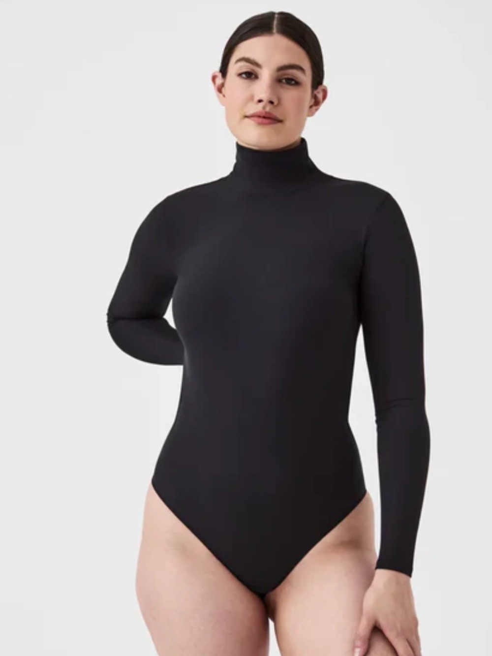 SPANX Suit Yourself Ribbed Long Sleeve Turtleneck Bodysuit Black Large